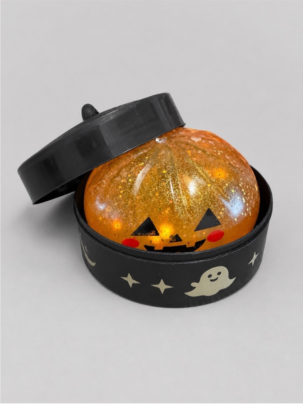 Halloween Pumpkin Dumpling Glitter Squishy w/ Storage Case - Orange Sensory Toy